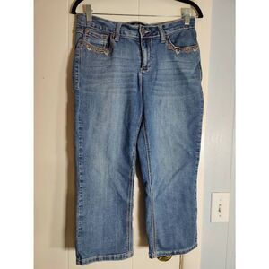 Earl embroidered light wash capri jeans, women size 10